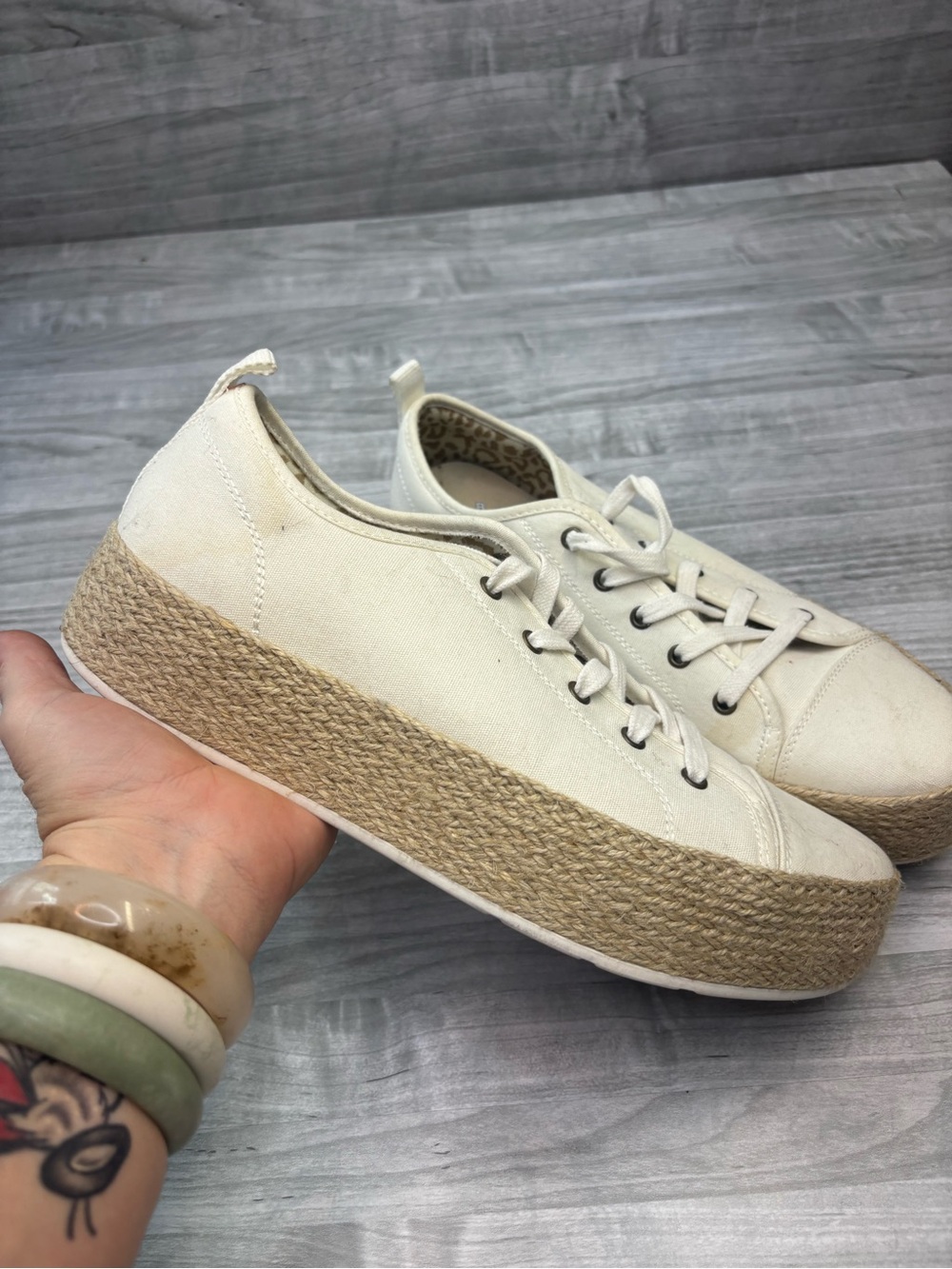Skechers Cream Canvas Espadrille Platform Sneakers size 9.5